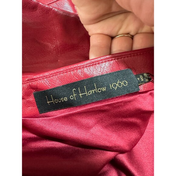 House Of Harlow 1960 Bordeaux Dress Size M Red Vegan Leather Midi Cut Out NWT - Picture 13 of 15